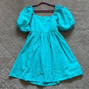 NWT A New Day Blue Puff Sleeve Smocked Open Back Mini Dress Women's Size S